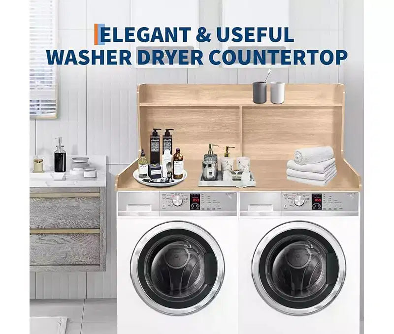 1 étagère haute en MDF pour machine à laver, 3 niveaux avec rails de bord pour plan de travail de lave-linge séche-linge, pour plier les vêtements, rehausseur de lave-linge et séche-linge avec patin antidérapant