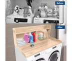 1 étagère haute en MDF pour machine à laver, 3 niveaux avec rails de bord pour plan de travail de lave-linge séche-linge, pour plier les vêtements, rehausseur de lave-linge et séche-linge avec patin antidérapant