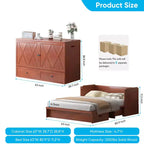 Lit escamotable Mjkone Queen Size avec station de recharge et tiroir de rangement, design peu encombrant, matelas en option