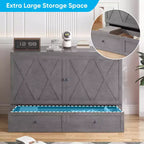 Lit escamotable Mjkone Queen Size avec station de recharge et tiroir de rangement, design peu encombrant, matelas en option