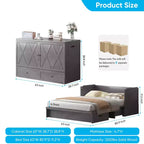 Lit escamotable Mjkone Queen Size avec station de recharge et tiroir de rangement, design peu encombrant, matelas en option