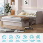 Lit escamotable Mjkone Queen Size avec station de recharge et tiroir de rangement, design peu encombrant, matelas en option