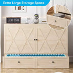 Lit escamotable Mjkone Queen Size avec station de recharge et tiroir de rangement, design peu encombrant, matelas en option