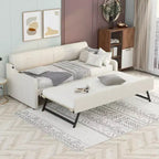 Bellemave Twin Upholstery Daybed with Trundle and USB Charging Design,Upholstered Daybed Frame for Living Room,Trundle can be Flat or Erected,Beige