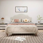 Bellemave Queen Upholstered Platform Bed with Adjustable Headboard and Linen Fabric Padded,Upholstered Platform Bed Frame for Bedroom,Beige
