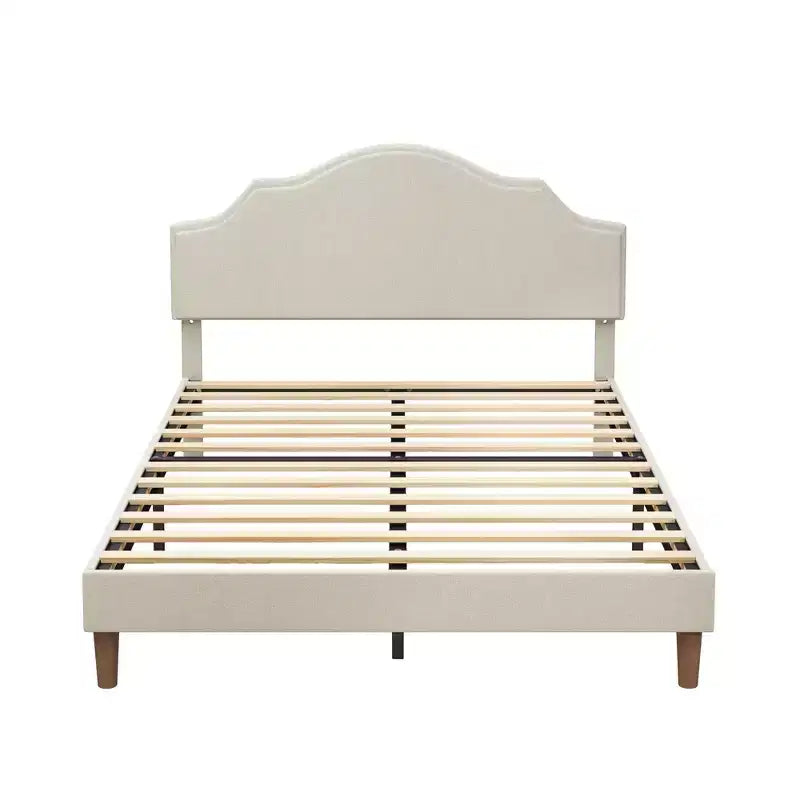 Lit plateforme rembourré Bellemave Queen avec tête de lit réglable et tissu en lin rembourré, cadre de lit plateforme rembourré pour chambre à coucher, beige