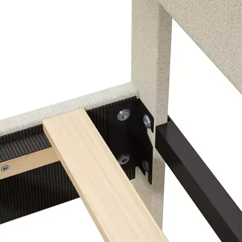 Lit plateforme rembourré Bellemave Queen avec tête de lit réglable et tissu en lin rembourré, cadre de lit plateforme rembourré pour chambre à coucher, beige