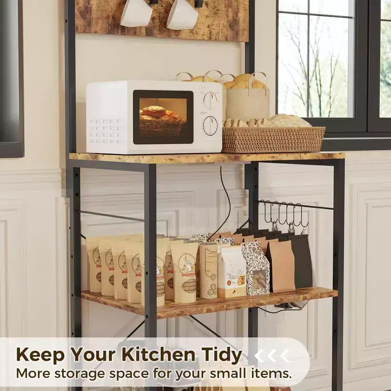COZONY 59 Étagère de Cuisine, Étagère de Rangement en Métal à 5 Niveaux avec 10 Crochets en S, Station de Bar à Café, Support pour Micro-ondes, Étagère à Épices sur Pied
