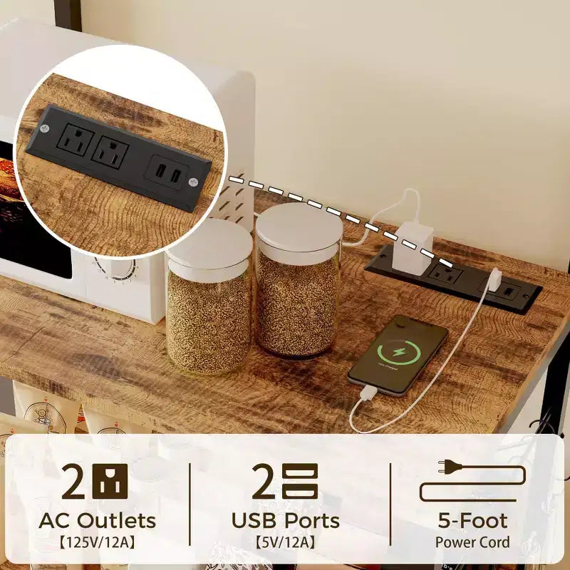 COZONY 59 Étagère de Cuisine, Étagère de Rangement en Métal à 5 Niveaux avec 10 Crochets en S, Station de Bar à Café, Support pour Micro-ondes, Étagère à Épices sur Pied
