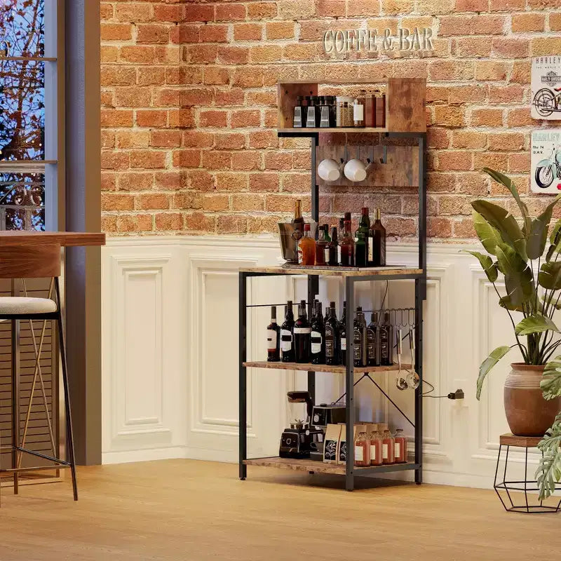 COZONY 59 Étagère de Cuisine, Étagère de Rangement en Métal à 5 Niveaux avec 10 Crochets en S, Station de Bar à Café, Support pour Micro-ondes, Étagère à Épices sur Pied