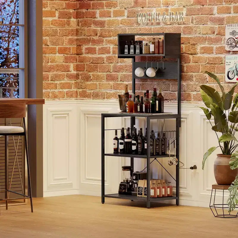 COZONY 59 Étagère de Cuisine, Étagère de Rangement en Métal à 5 Niveaux avec 10 Crochets en S, Station de Bar à Café, Support pour Micro-ondes, Étagère à Épices sur Pied