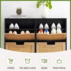 Meuble à chaussures en rotin pour entrée avec 4 portes, étagères réglables, peut contenir 20 paires, mobilier de rangement moderne, grande capacité de rangement