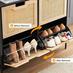 Meuble à chaussures en rotin pour entrée avec 4 portes, étagères réglables, peut contenir 20 paires, mobilier de rangement moderne, grande capacité de rangement