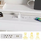 Cadre de lit double blanc avec lumières LED, station de charge, tête de lit de rangement, plateforme en métal, pas besoin de sommier tapissier, meubles de chambre à coucher pour jeunes, port USB
