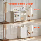 Table de couture pliante avec roulettes, porte-bobines et étagères de rangement, station d'artisanat compacte, blanche