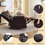 Fauteuil inclinable manuel avec fonctions Chauffage et Massage, inclinaison avant/arrière de 135°, poche latérale, options marron/gris/café/noir