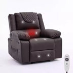 Fauteuil inclinable manuel avec fonctions Chauffage et Massage, inclinaison avant/arrière de 135°, poche latérale, options marron/gris/café/noir
