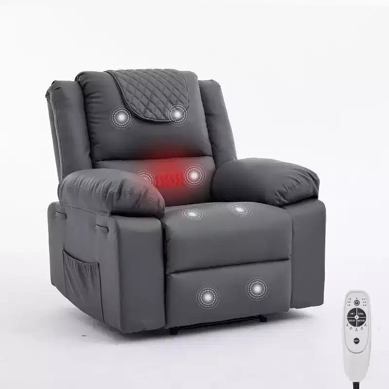 Fauteuil inclinable manuel avec fonctions Chauffage et Massage, inclinaison avant/arrière de 135°, poche latérale, options marron/gris/café/noir