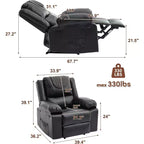 Fauteuil inclinable manuel avec fonctions Chauffage et Massage, inclinaison avant/arrière de 135°, poche latérale, options marron/gris/café/noir