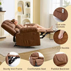 Fauteuil inclinable manuel avec fonctions Chauffage et Massage, inclinaison avant/arrière de 135°, poche latérale, options marron/gris/café/noir