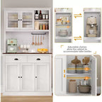 Meuble de rangement haut indépendant de 180 cm avec support micro-ondes, tiroirs et étagères réglables, meuble de cuisine de style campagnard pour la maison