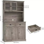 Meuble de rangement haut indépendant de 180 cm avec support micro-ondes, tiroirs et étagères réglables, meuble de cuisine de style campagnard pour la maison