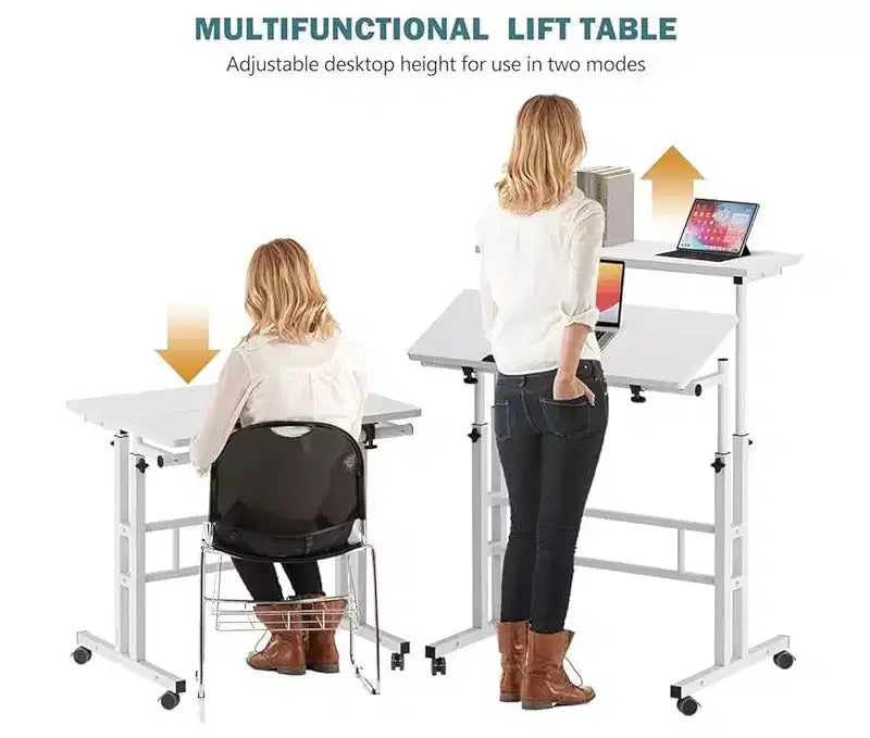 23,6 petit bureau debout avec roulettes, bureau debout mobile avec support, table debout sur roulettes, bureau d'ordinateur roulant réglable en hauteur