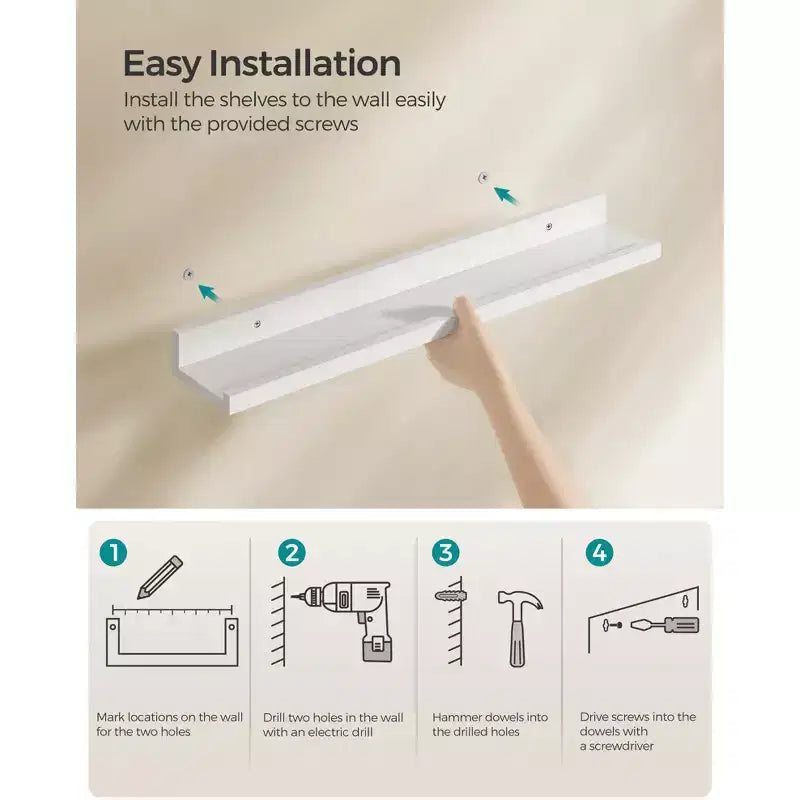 Lot de 3 étagères flottantes, étagères murales de 60 cm de large avec une capacité de 10 kg chacune et un bord antidérapant, pour salon, cuisine, salle de bain, blanc
