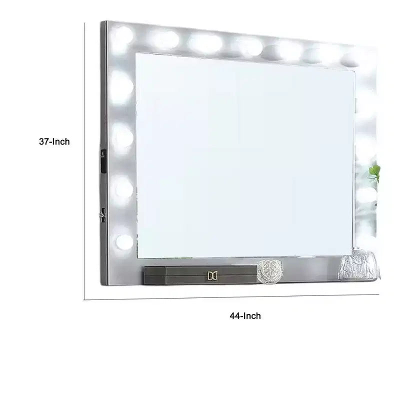Miroir de commode Royal Hampton avec ampoules, USB et alimentation, argent glamour 44 pouces