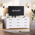 Meuble TV en bois avec support pour téléviseurs jusqu'à 85 pouces, centre de divertissement avec 9 tiroirs, console média à hauteur réglable