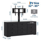 Meuble TV en bois avec support pour téléviseurs jusqu'à 85 pouces, centre de divertissement avec 9 tiroirs, console média à hauteur réglable