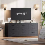 Meuble TV en bois avec support pour téléviseurs jusqu'à 85 pouces, centre de divertissement avec 9 tiroirs, console média à hauteur réglable