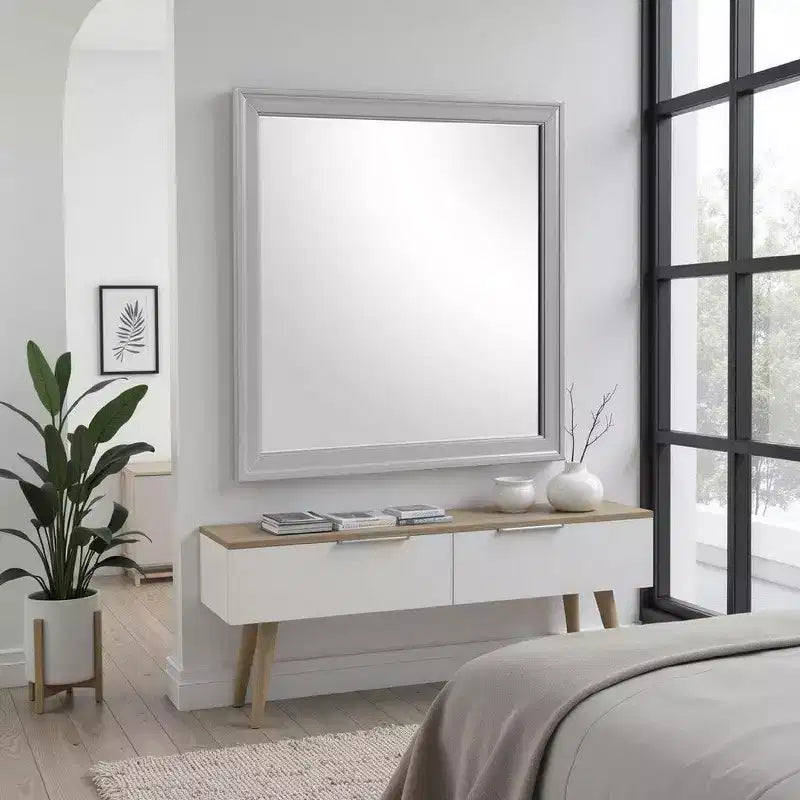 Royal Hampton Dresser Mirror, 38 Inch Square Frame, Farmhouse Gray Solid Wood