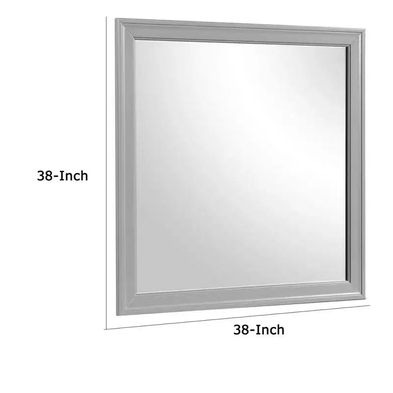 Miroir de commode Royal Hampton, cadre carré de 38 pouces, bois massif gris style ferme