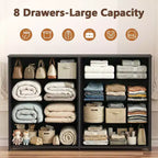 Commode de rangement en tissu large à 8 tiroirs pour téléviseur de 55 pouces, meuble de rangement pour chambre à coucher, salon, entrée avec dessus en bois
