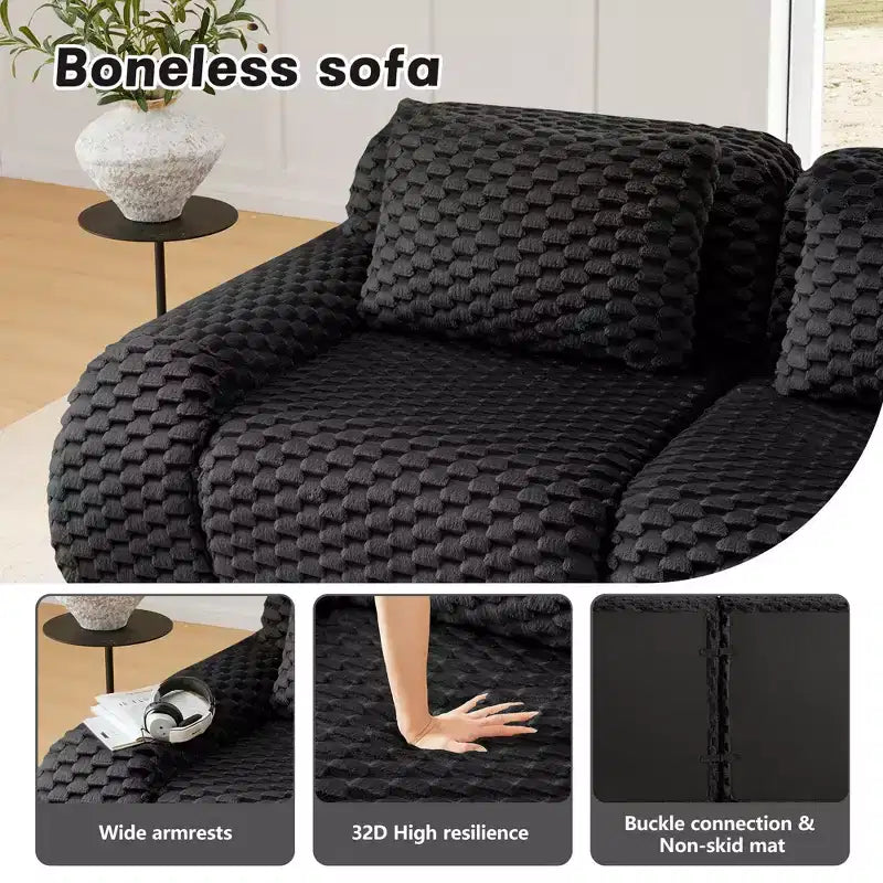 114 Canapé d'angle modulable en flanelle, 3 places, assise profonde, boucle, aucun assemblage requis, noir