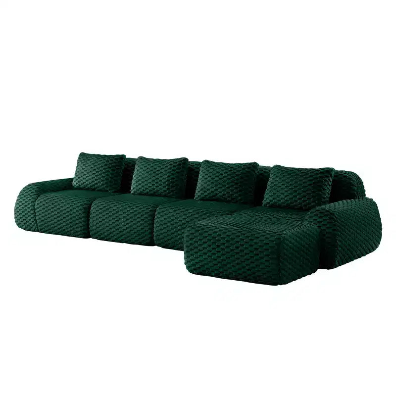 Canapé modulable en L 146 cm flanelle 4 places avec pouf boucle sans assemblage vert