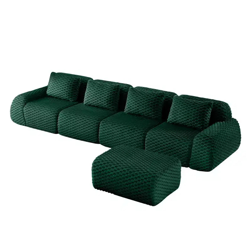 Canapé modulable en L 146 cm flanelle 4 places avec pouf boucle sans assemblage vert