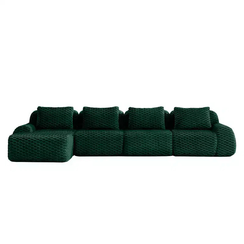 Canapé modulable en L 146 cm flanelle 4 places avec pouf boucle sans assemblage vert