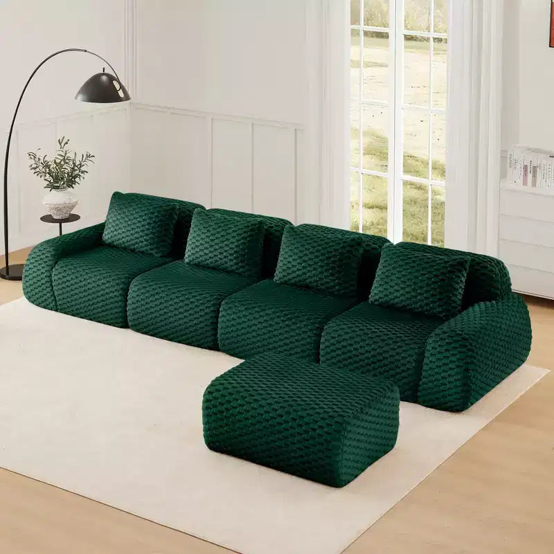 Canapé modulable en L 146 cm flanelle 4 places avec pouf boucle sans assemblage vert