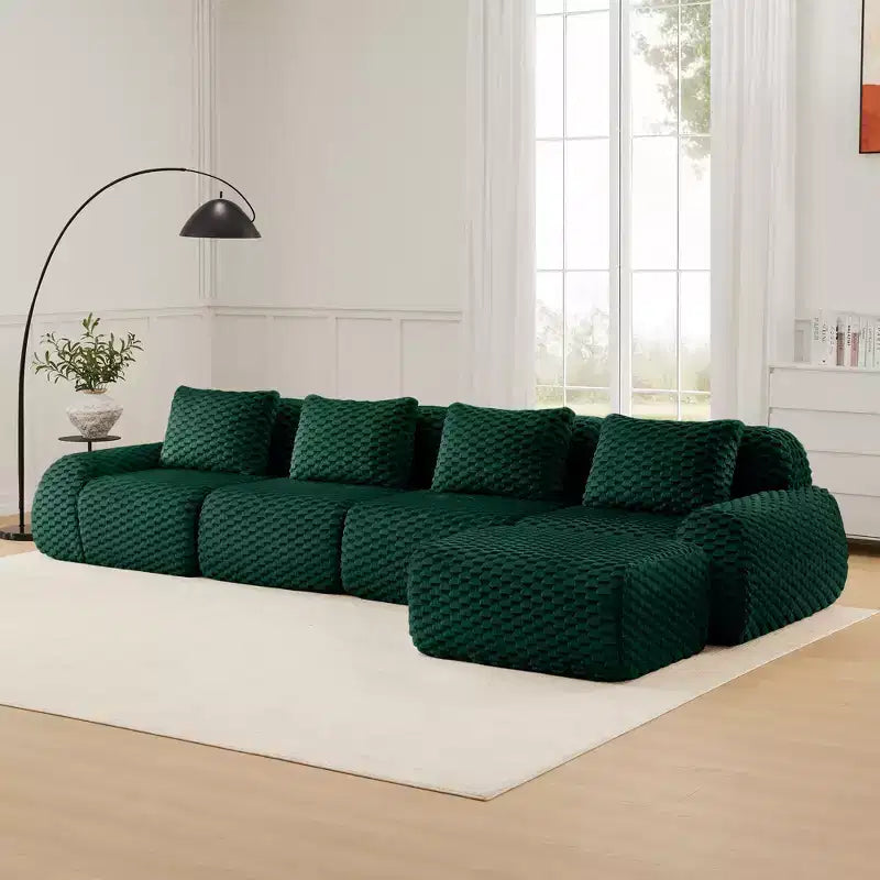Canapé modulable en L 146 cm flanelle 4 places avec pouf boucle sans assemblage vert