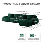 Canapé modulable en L 146 cm flanelle 4 places avec pouf boucle sans assemblage vert