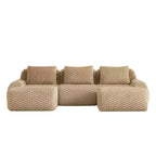 Canapé modulable en U 114 en flanelle, 3 places, pouf à boucle, aucun assemblage requis, camel clair