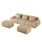 Canapé modulable en U 114 en flanelle, 3 places, pouf à boucle, aucun assemblage requis, camel clair