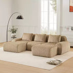 Canapé modulable en U 114 en flanelle, 3 places, pouf à boucle, aucun assemblage requis, camel clair