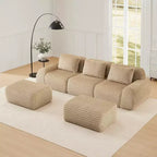 Canapé modulable en U 114 en flanelle, 3 places, pouf à boucle, aucun assemblage requis, camel clair