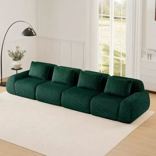 Canapé sectionnel modulaire 146 Flannelette 4 places Siège profond Boucle Aucun assemblage Vert
