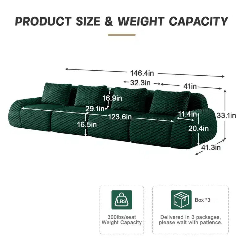 Canapé sectionnel modulaire 146 Flannelette 4 places Siège profond Boucle Aucun assemblage Vert