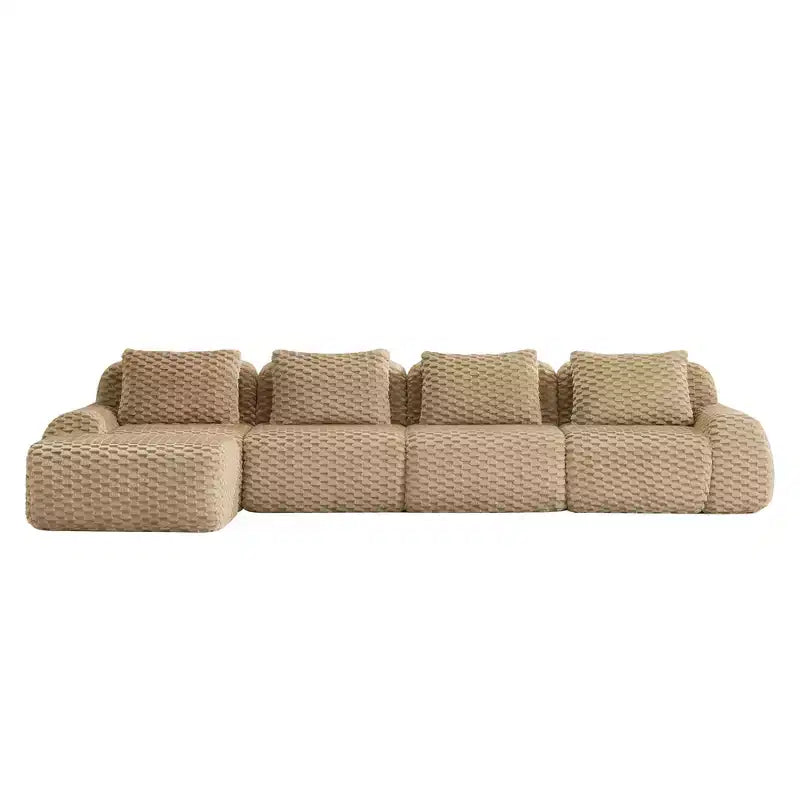 Canapé d'angle modulaire 146 en flanelle 4 places avec pouf et boucle, aucun assemblage requis, couleur Camel clair