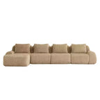 Canapé d'angle modulaire 146 en flanelle 4 places avec pouf et boucle, aucun assemblage requis, couleur Camel clair